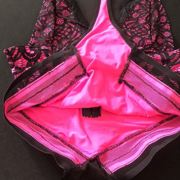 Pink & Black Lace Bodysuit with Bottom Closure - Picture 11 of 11